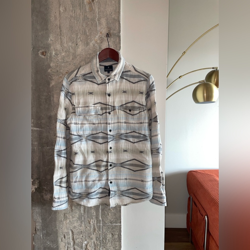 Roark Revival 100% Cotton Men's White and Gray Patterned Shirt
